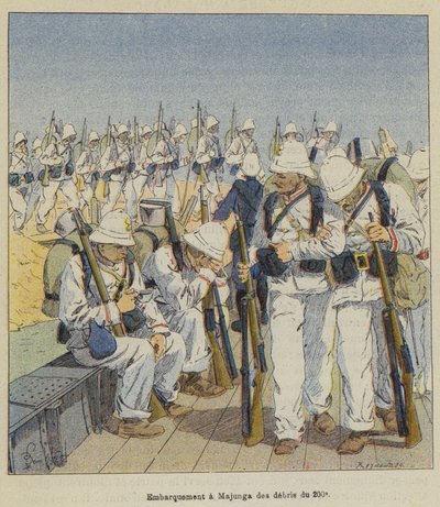 Indskibning i Majunga af affald fra det 200 af after Louis Charles Bombled