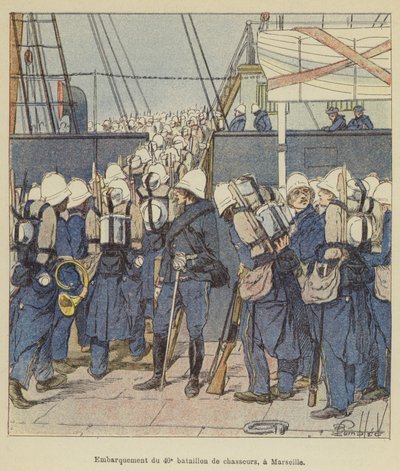 Indskibning af den 40. bataljon af chasseurs, i Marseille af after Louis Charles Bombled