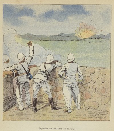 Eksplosion af fortet hova i Farafate af after Louis Charles Bombled