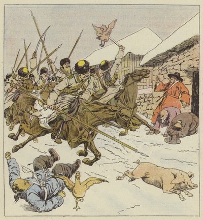 Kosakker bragede ind i en landsby af after Louis Charles Bombled