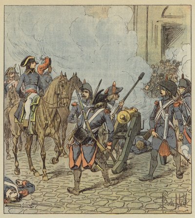 Dag den 13. Vendemiaire beskød Bonaparte sektionerne af Saint-Roch af after Louis Charles Bombled