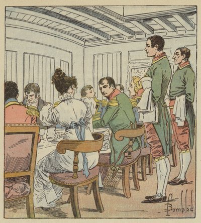 Kejseren havde Madame de Montholon til venstre af after Louis Charles Bombled