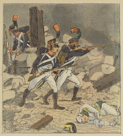 Kejseren sendte sin vagts træfninger til Aspern af after Louis Charles Bombled