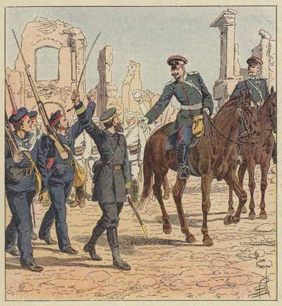 Kaptajn de Marolles og general Stessel af after Louis Charles Bombled