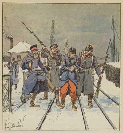 Fourrier Papot, såret og taget til fange, bliver skam slået af en preussisk officer af after Louis Charles Bombled