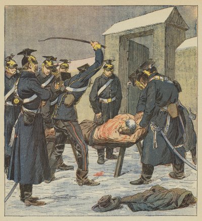 Borgmesteren i Villiers pisker til blod på ordre fra en preussisk officer af after Louis Charles Bombled