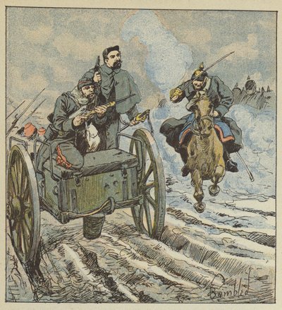 Marechal des Logis Dufresne forsvarer sig med revolverskud mod de preussiske ryttere af after Louis Charles Bombled