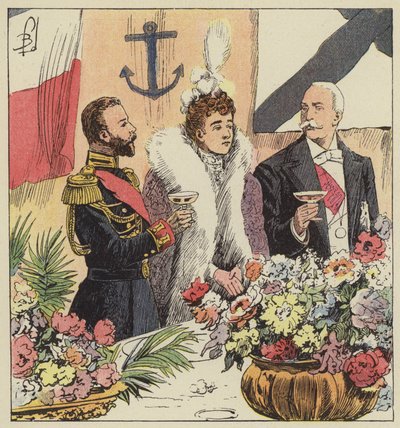 Zar Nicholas II proklamerer den fransk-russiske alliance om bord på Pothuau af after Louis Charles Bombled
