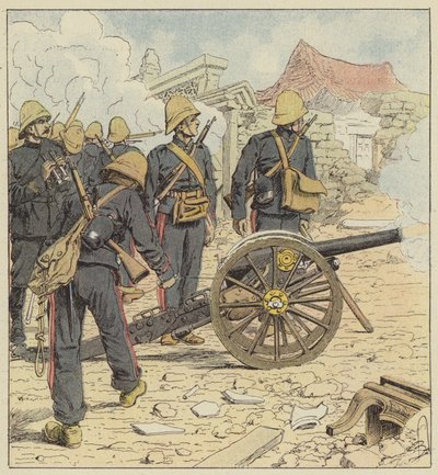 Franskmændene skyder på døren til Choum-Tsche-Men af after Louis Charles Bombled