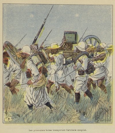 Hova-fanger bærer det erobrede artilleri af after Louis Charles Bombled