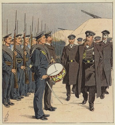 Russiske søfolk inspiceret i Port Arthur af after Louis Charles Bombled