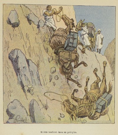 Muldyr falder i et afgrund af after Louis Charles Bombled