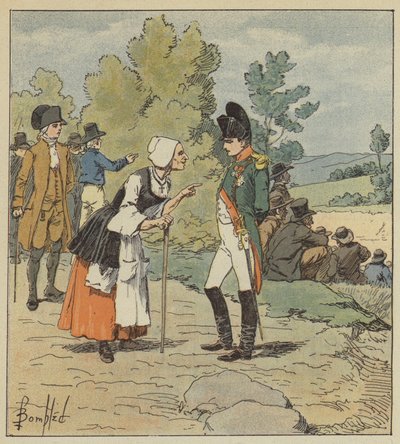 Napoleon taler med en gammel kvinde fra Tarare af after Louis Charles Bombled