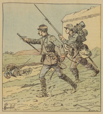 Officer og soldat i kampmobiler fra Toury af after Louis Charles Bombled