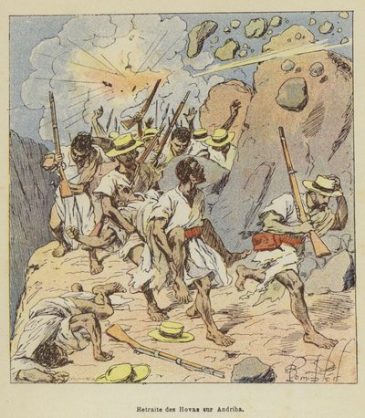 Retreat of the Hovas på Andriba af after Louis Charles Bombled
