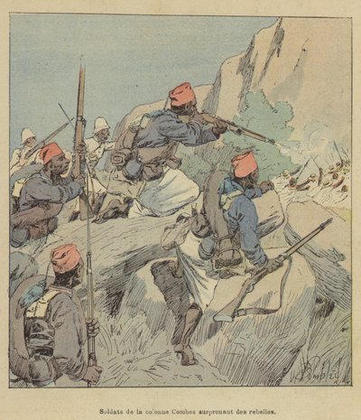 Soldater fra Combes-søjlen overrasker oprørerne af after Louis Charles Bombled