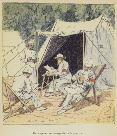 En lejr af aviskorrespondenter af after Louis Charles Bombled