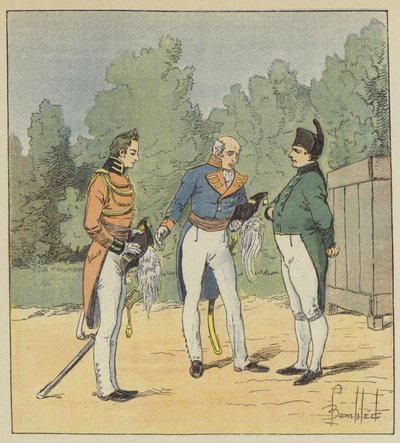 En engelsk kaptajn præsenterer en løjtnant for Napoleon af after Louis Charles Bombled