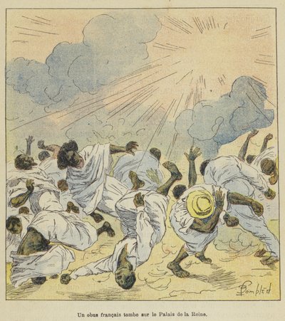 En fransk granat falder på dronningens palads af after Louis Charles Bombled