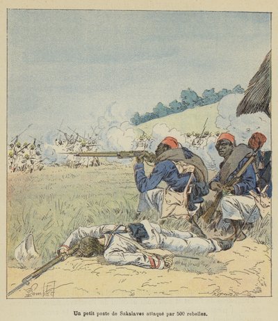 Lille Sakalavian-post angrebet af 500 oprørere af after Louis Charles Bombled