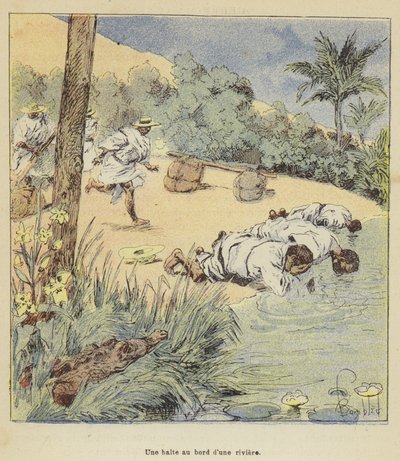 Et stop ved kanten af ​​en flod af after Louis Charles Bombled