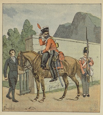 En ordinance på hesteryg kommer til Longwood og beder om Le Sages Atlas af after Louis Charles Bombled
