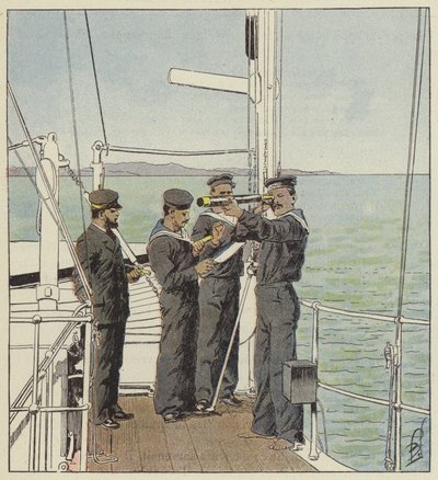 Japanske udkigsposter ser på Port-Arthur-flåden af after Louis Charles Bombled