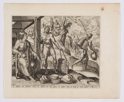 Jesse sender David med gaver til sine brødre af after Maarten van Heemskerck