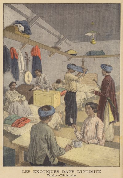 Folk fra Fransk Indokina i deres logi ved Exposition Universelle i 1900 i Paris af after Oswaldo Tofani