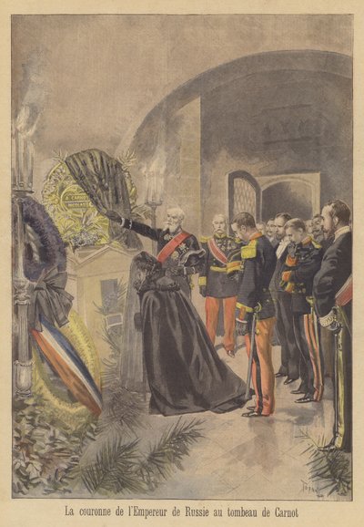 Krans fra zar Nicholas II af Rusland placeret på graven af præsident Carnot af Frankrig af after Oswaldo Tofani