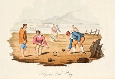 Playing at the Ring, fra Italian Scenery, der repræsenterer manerer, skikke og forlystelser i de forskellige stater i Italien, pub. 1806 (håndfarvet gravering) af after P. van Lerberghi