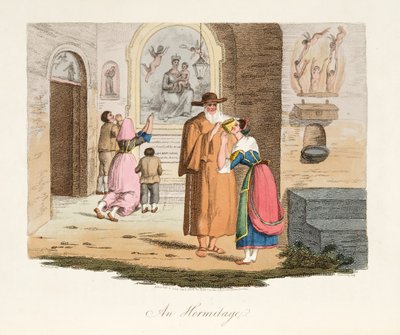 Hermitage of Capua, fra Italiensk Scenery, der repræsenterer manerer, skikke og forlystelser i de forskellige stater i Italien, pub. 1806 (håndfarvet gravering) af after P. van Lerberghi