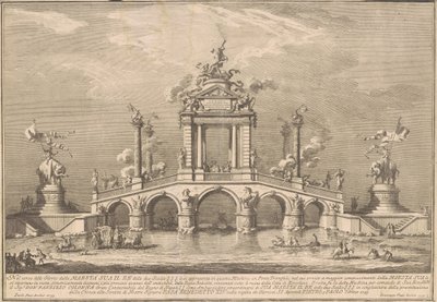 Prima Macchina for Chinea fra 1755: En triumfbro med antikviteter fra Herculaneum af after Paolo Posi Giuseppe Vasi