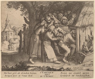 Drukken skubbede ind i Svinestalden af after Pieter Bruegel the Elder