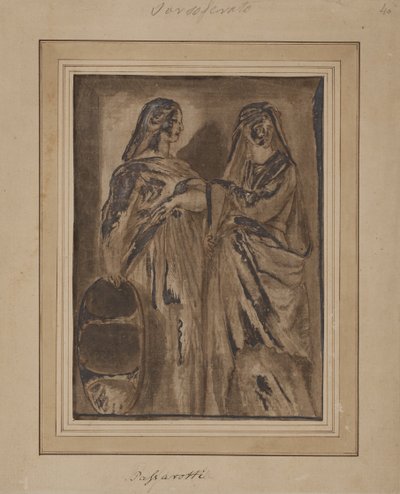 To stående romerske matroner, den ene med skjold af after Polidoro da Caravaggio