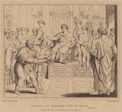 Troldmanden Elymas blev slået blind, Apostlenes Gerninger af after Raphael