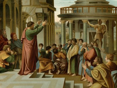 Paulus prædiker i Athen af after Raphael