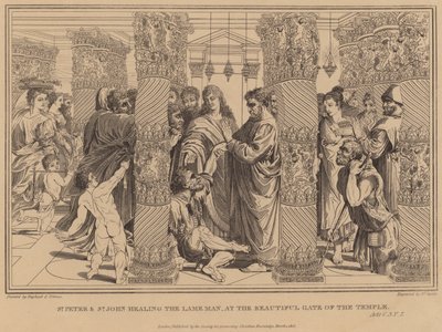 Peter og Johannes helbreder den lamme mand ved den smukke tempelport, Apostlenes Gerninger af after Raphael