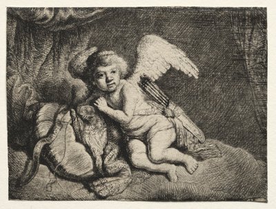Amor hviler af after Rembrandt van Rijn