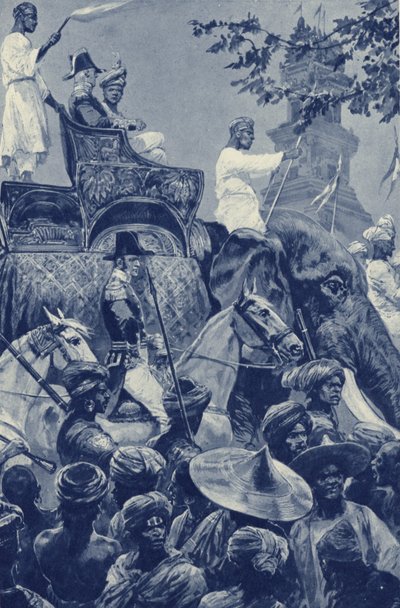 Singapore, briterne går ind i byen, overgivet af sultanen af Johore i 1824 for en sum penge af after Richard Caton II Woodville