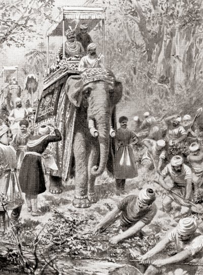 En inspektion af Sher Shah Suris Great North Road, (nu The Grand Trunk Road), fra Hutchinsons History of the Nations, pub.1915 af after Robert Dudley