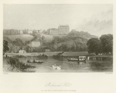 Richmond Hill, set fra kort afstand over broen af after Thomas Allom