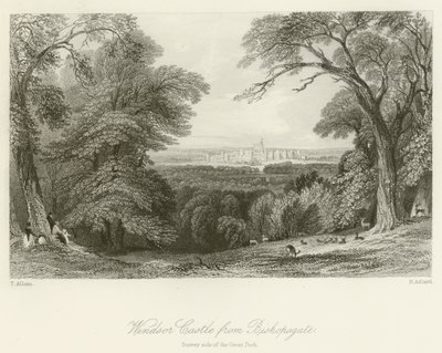 Windsor Castle fra Bishopsgate, Surrey-siden af den store park af after Thomas Allom