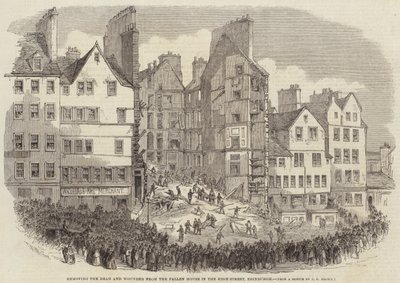 Fjernelse af døde og sårede fra det faldne hus i High-Street, Edinburgh af after Thomas Harrington Wilson