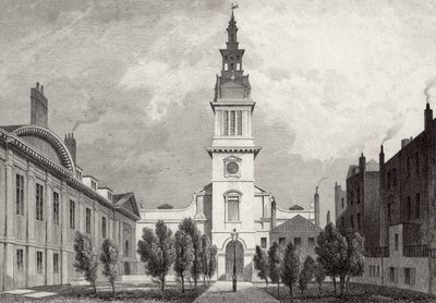 Christ Church og en del af Christs Hospital, 1831 af Thomas Hosmer after Shepherd