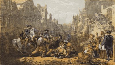 Old Linlithgow, Assassination of Regent Moray (chromolitho) af after William Allan