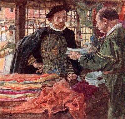 Shakespeare hos Mercers for at købe sig en af de nye faldende kraver, som erstatter kraver af after William Hatherell