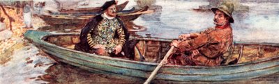 Shakespeare med en vandmand, der roes ned ad Themsen, London af after William Hatherell