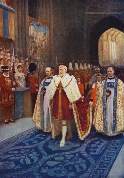 Kong Edward VII går ind i Westminster Abbey ved sin kroning af after William Henry Margetson