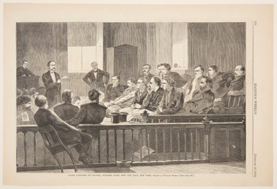 Nævninge lytter til advokat, højesteret, New City Hall, New York af Winslow Homer